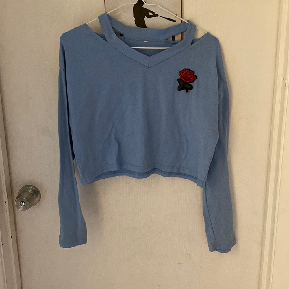 Blue long sleeve crop top